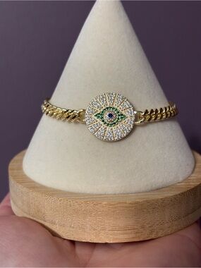 Gold Evil Eye Chain Bracelet with Green & Blue Accents
